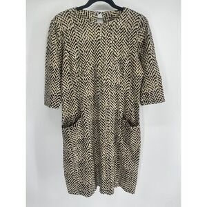 J McLaughlin Dress Women Medium‎ Tan Catalina Cloth Catalyst Geometric Pockets